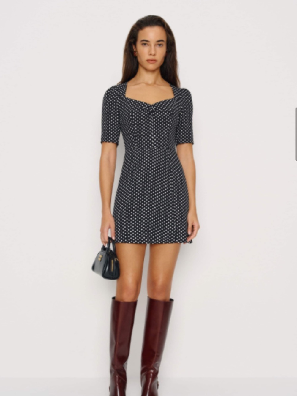 GENE DRESS - REFORMATION - CAVIAR DOT - Square-Neck Mini Dress - Black/White